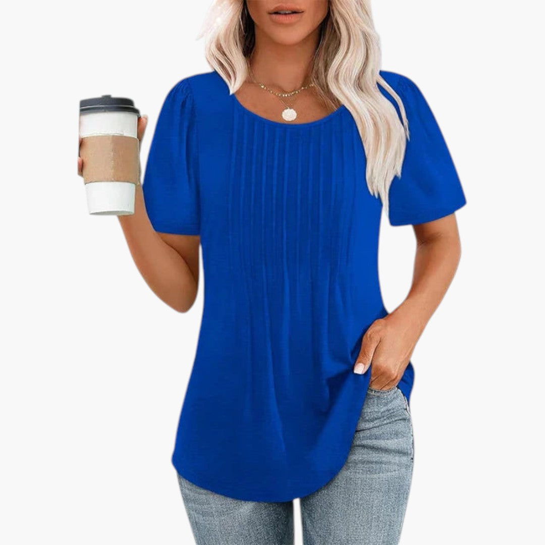 T shirt femme col rond avec plis sur le devant