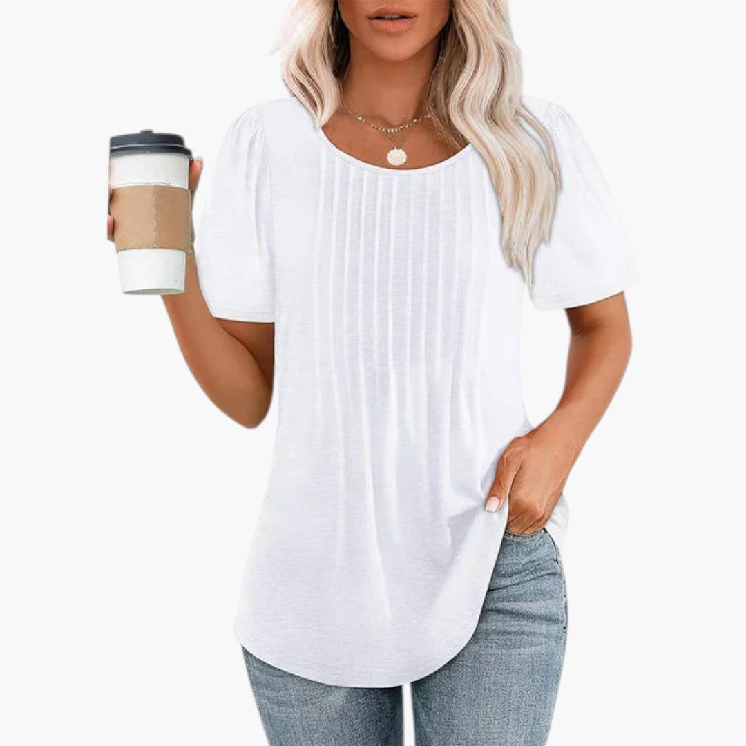 T shirt femme col rond avec plis sur le devant