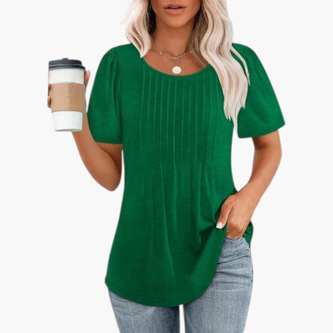 T shirt femme col rond avec plis sur le devant