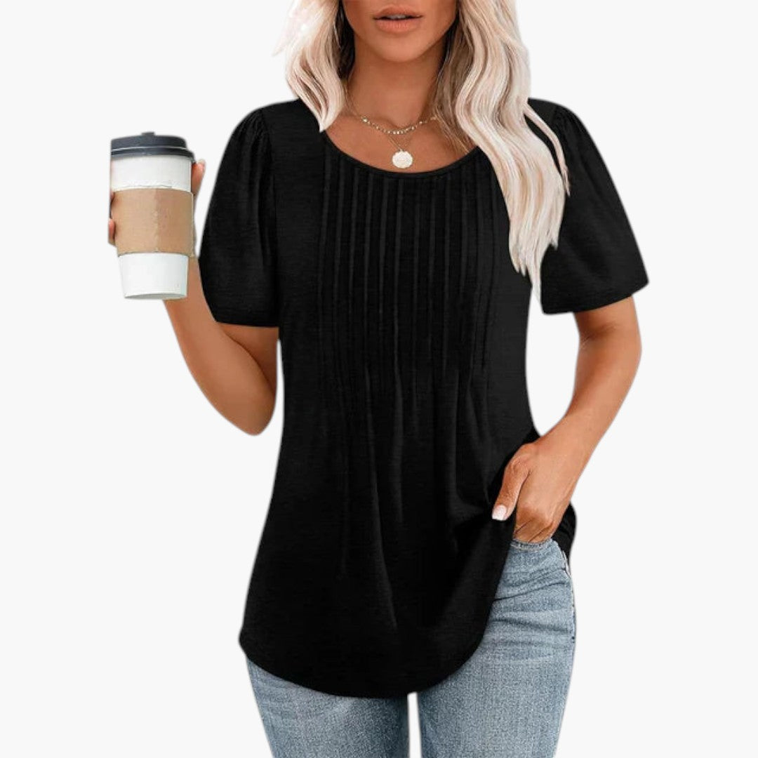 T shirt femme col rond avec plis sur le devant