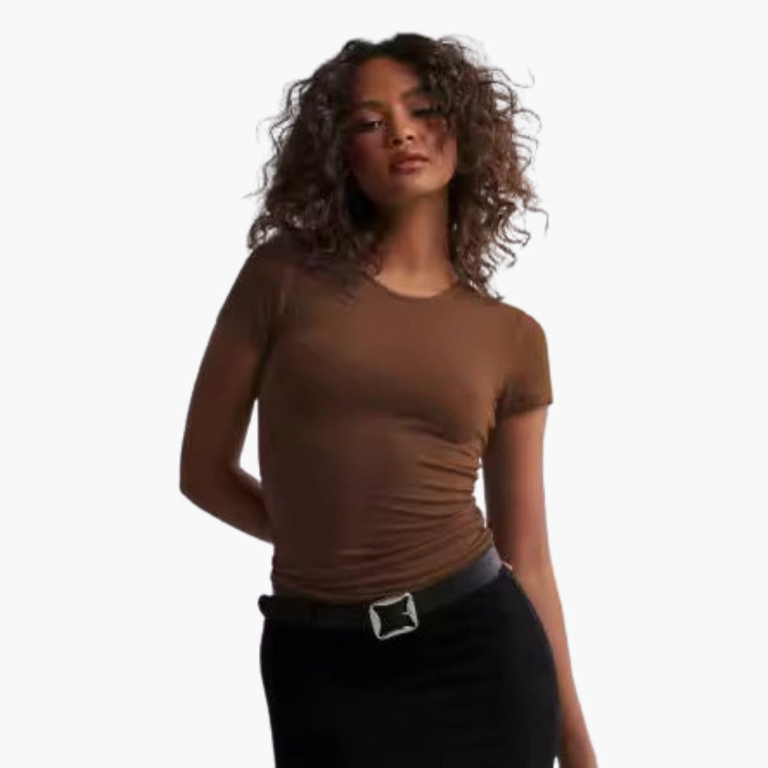 Maglietta donna girocollo taglio aderente in maglia elasticizzata
