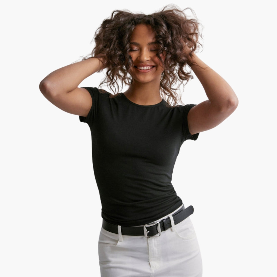 Maglietta donna girocollo taglio aderente in maglia elasticizzata