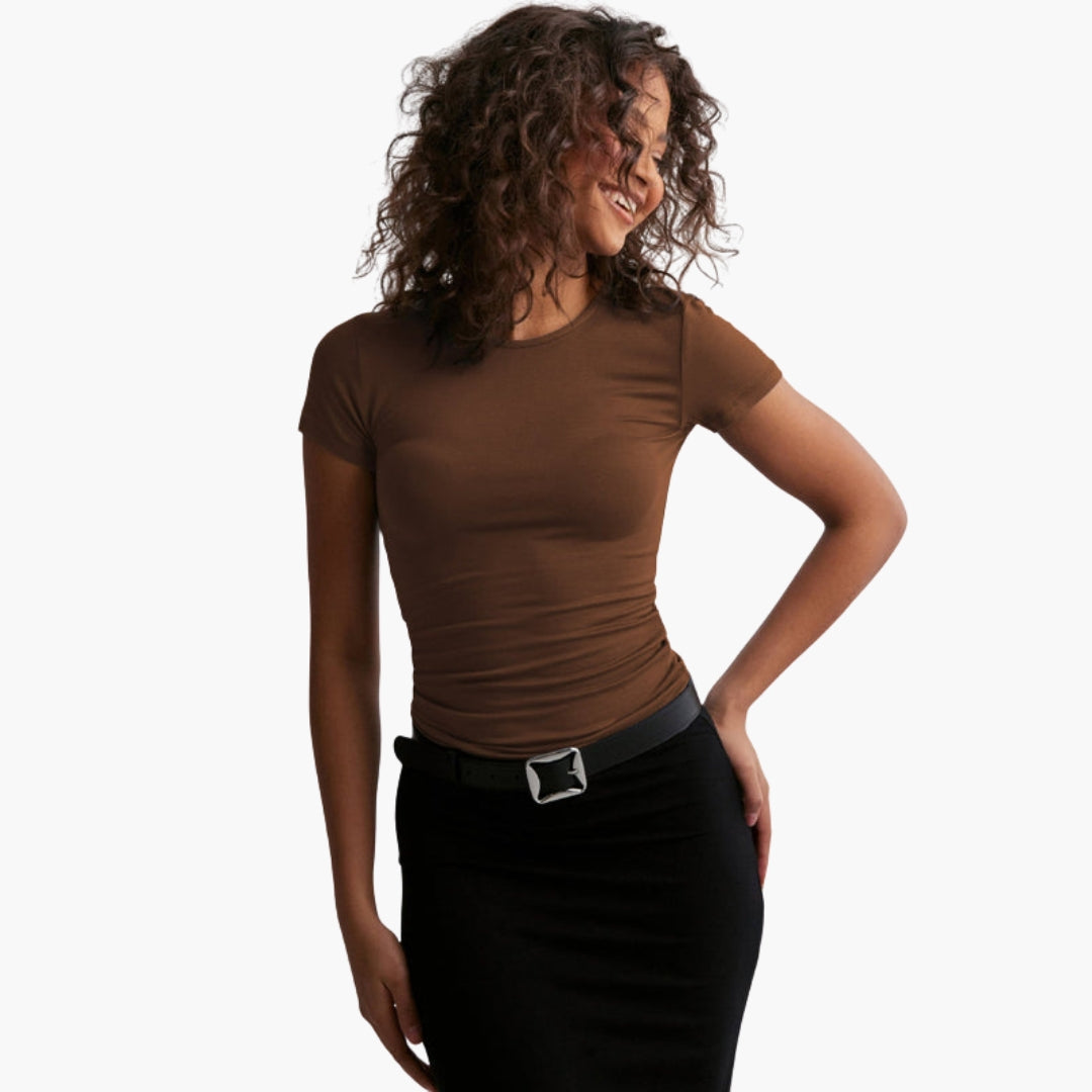 Maglietta donna girocollo taglio aderente in maglia elasticizzata