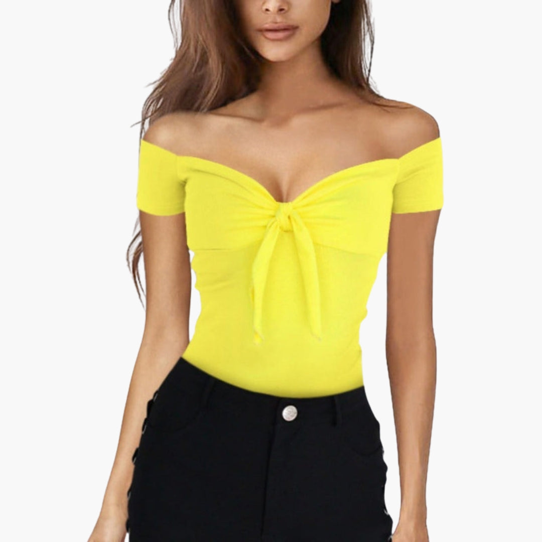 T shirt femme épaules dénudées avec lien sur le devant