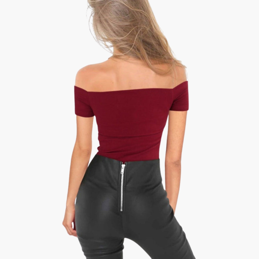 T shirt femme épaules dénudées avec lien sur le devant