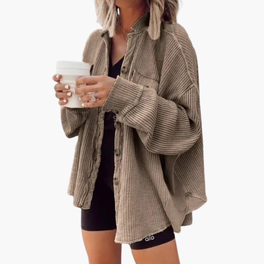 Oversize strikket dame skjortevest med knapper