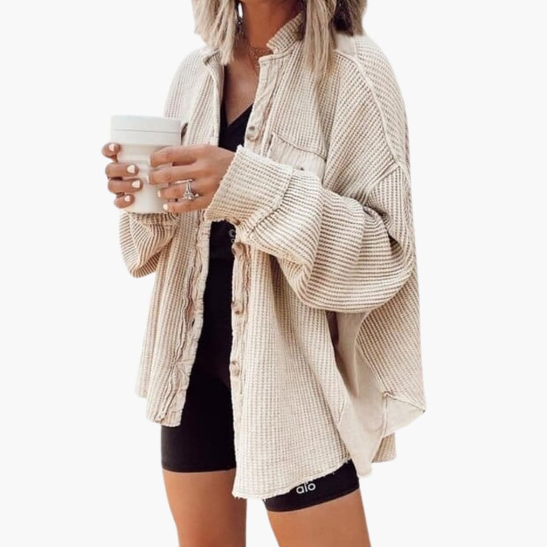 Oversize strikket dame skjortevest med knapper