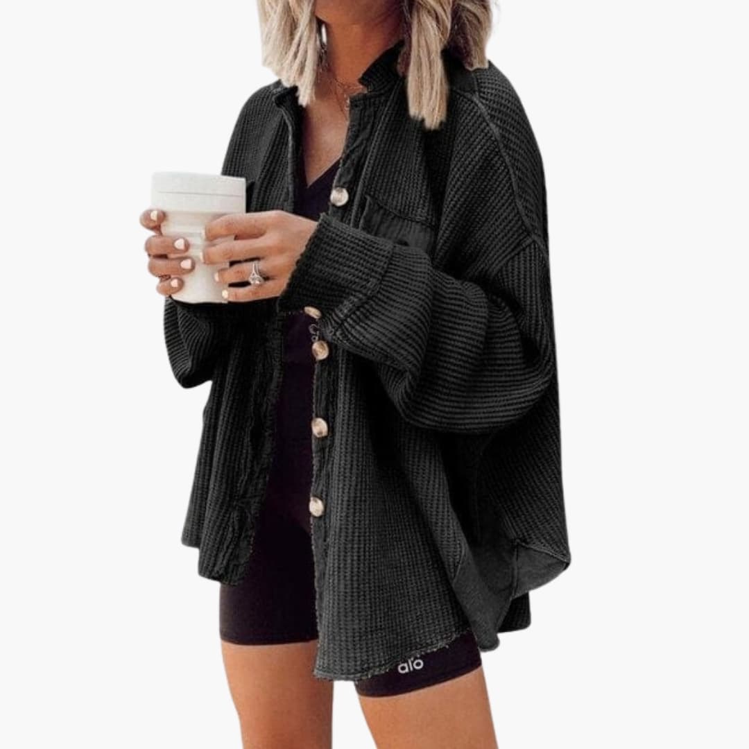 Oversize strikket dame skjortevest med knapper