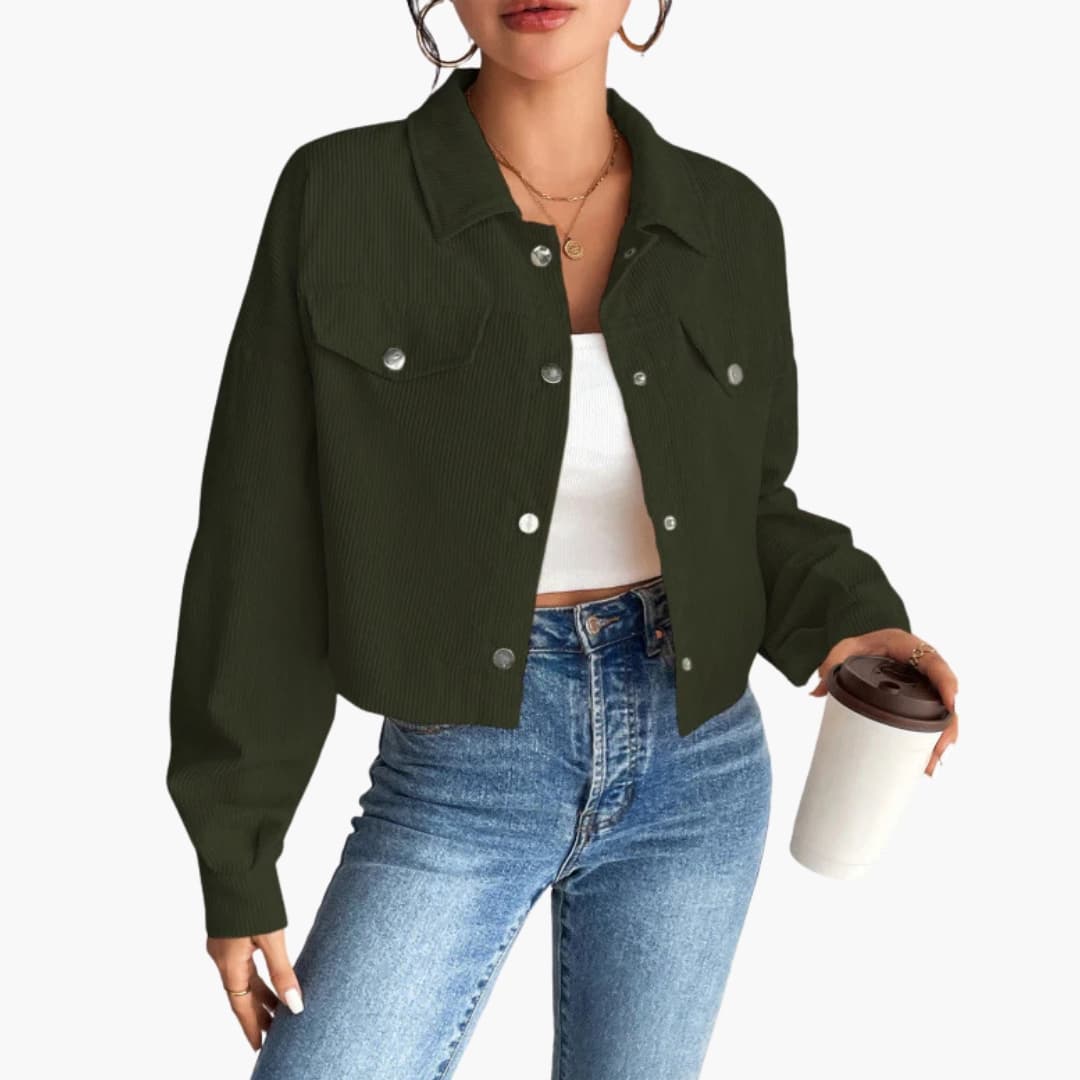 Veste Courte Femme Côtelée avec Fermeture à Boutons