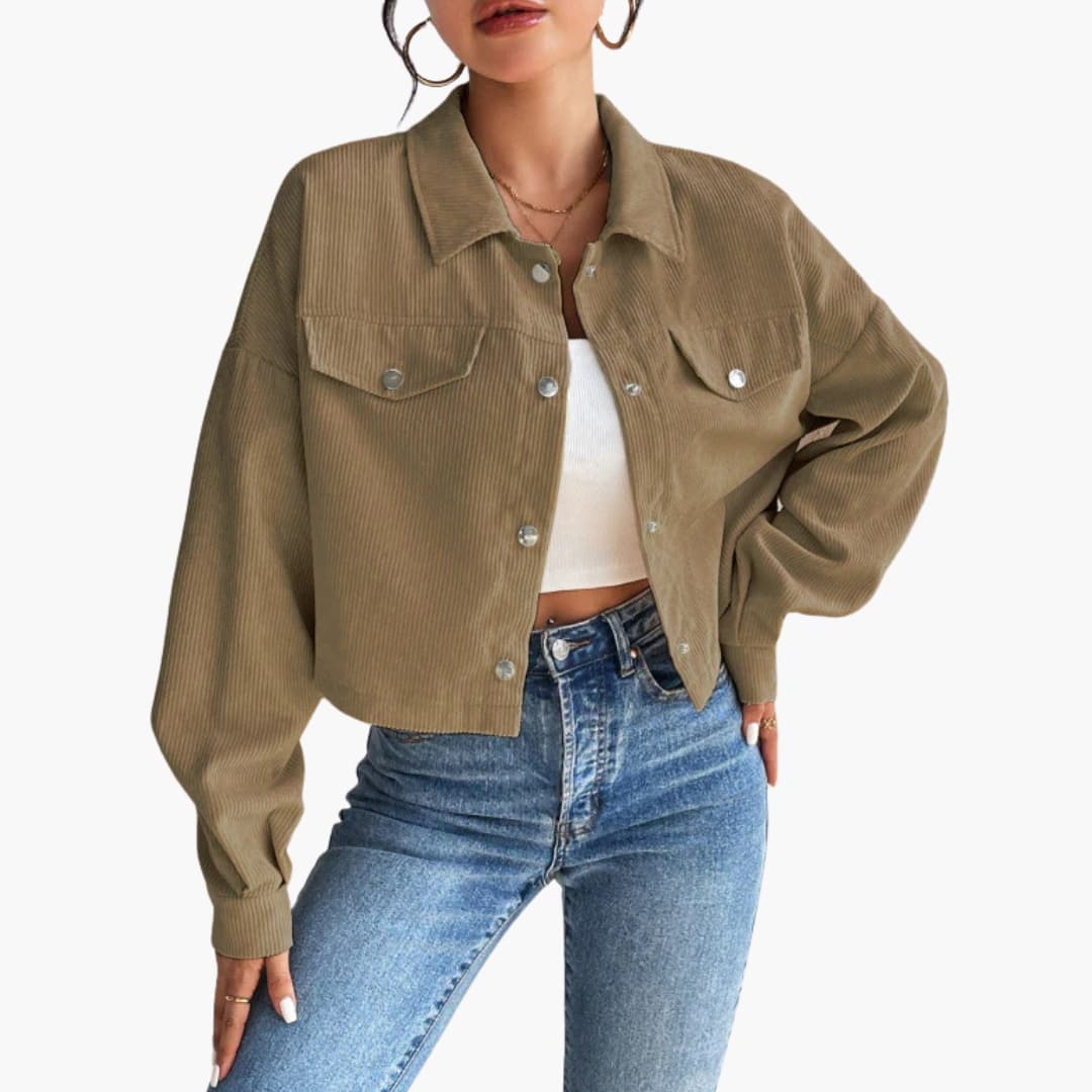 Veste Courte Femme Côtelée avec Fermeture à Boutons