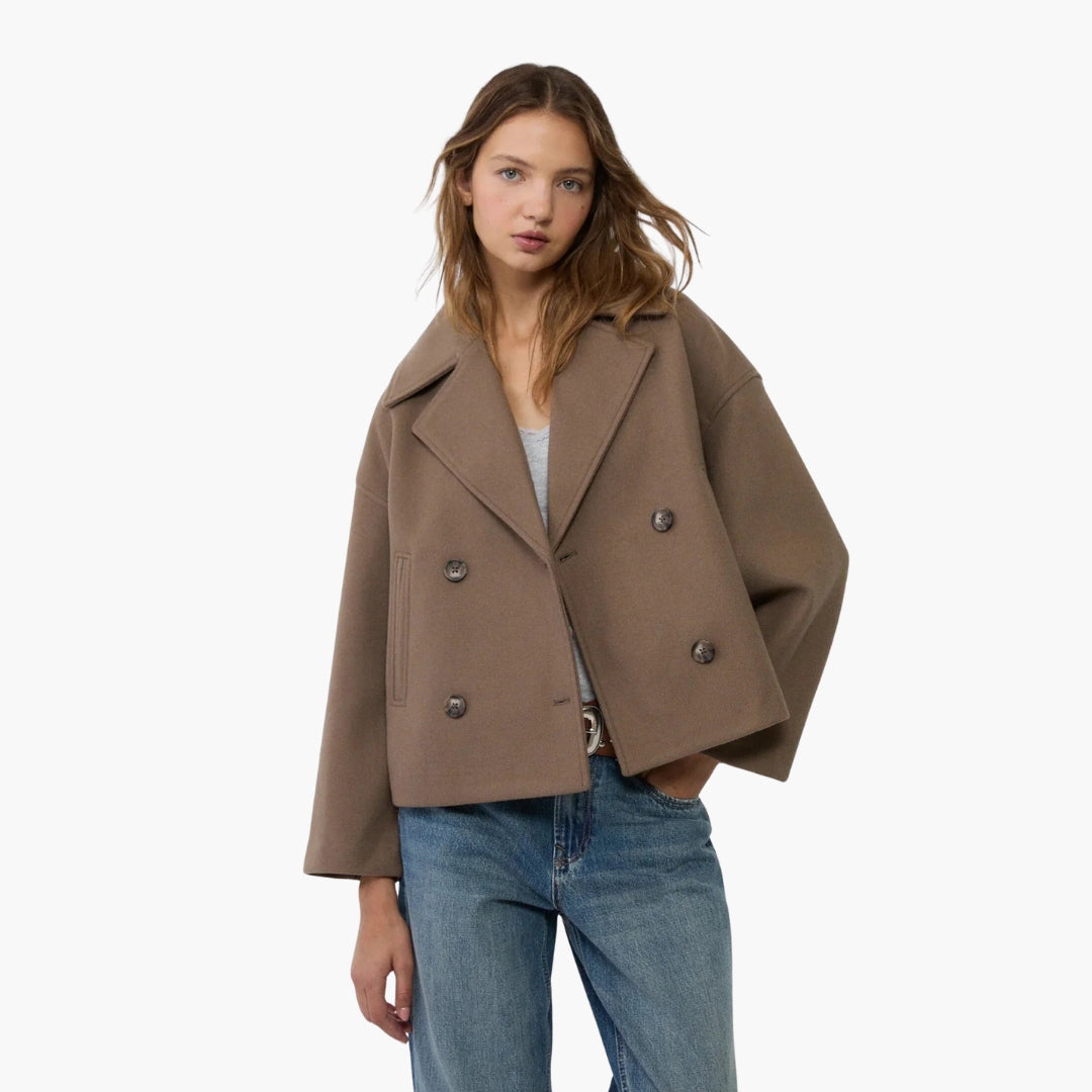 Veste Courte Femme à Deux Boutons et Col Revers