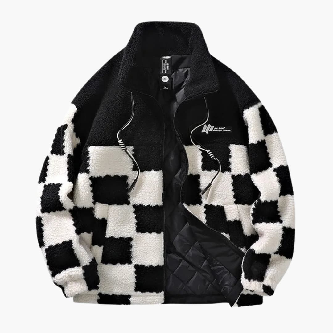 Herrenjacke mit Schachbrettmuster und Frontreißverschluss