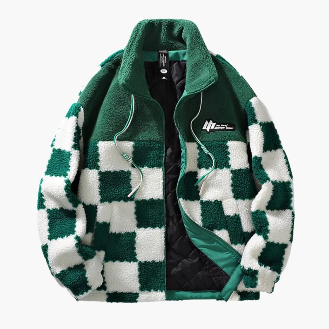 Herrenjacke mit Schachbrettmuster und Frontreißverschluss