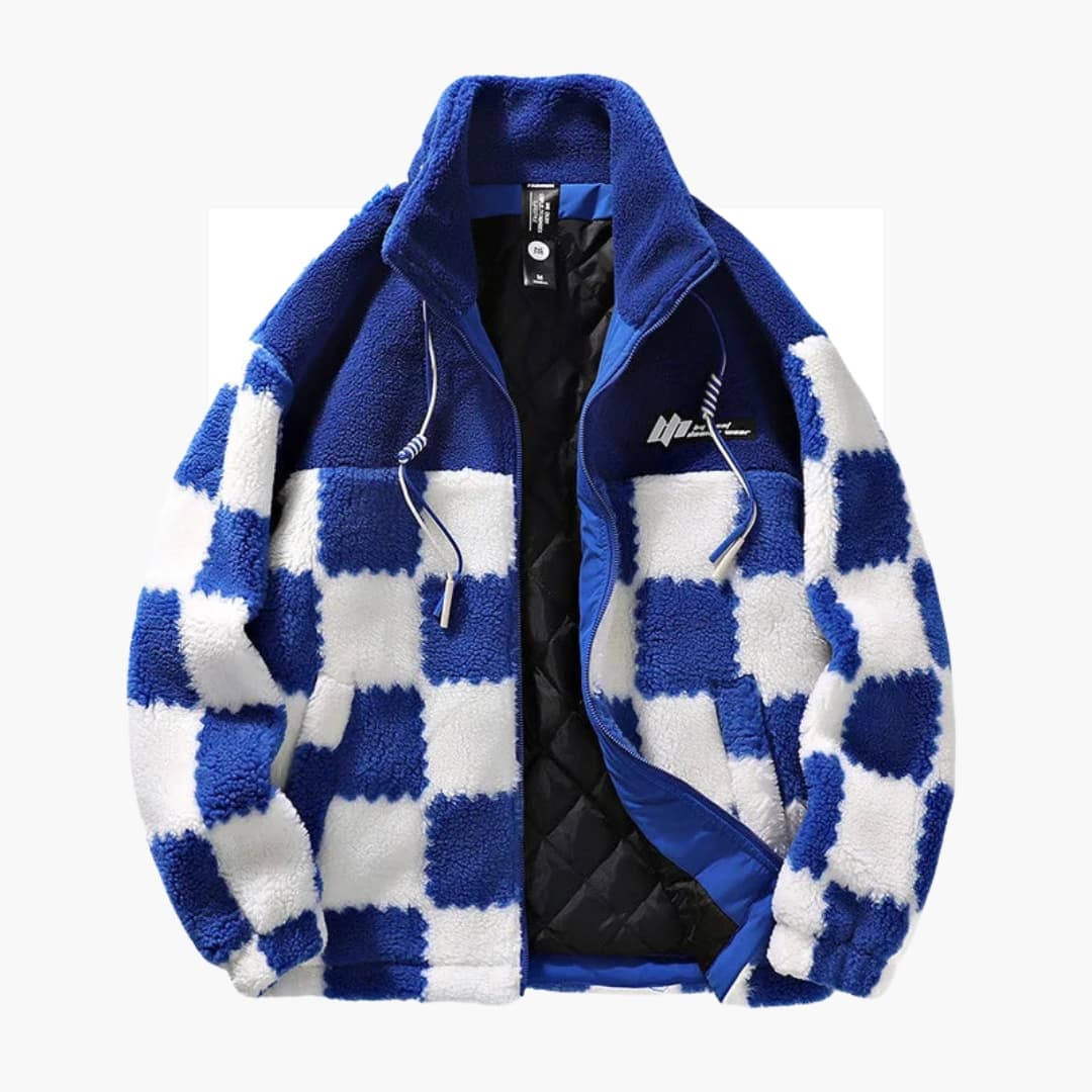 Herrenjacke mit Schachbrettmuster und Frontreißverschluss