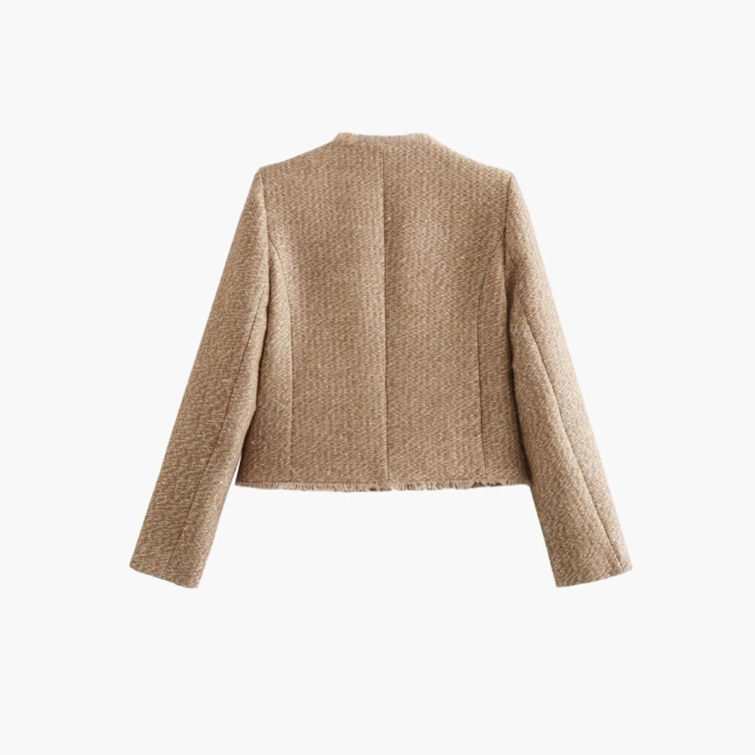 Veste Tweed Femme avec Quatre Poches et Fermeture à Boutons