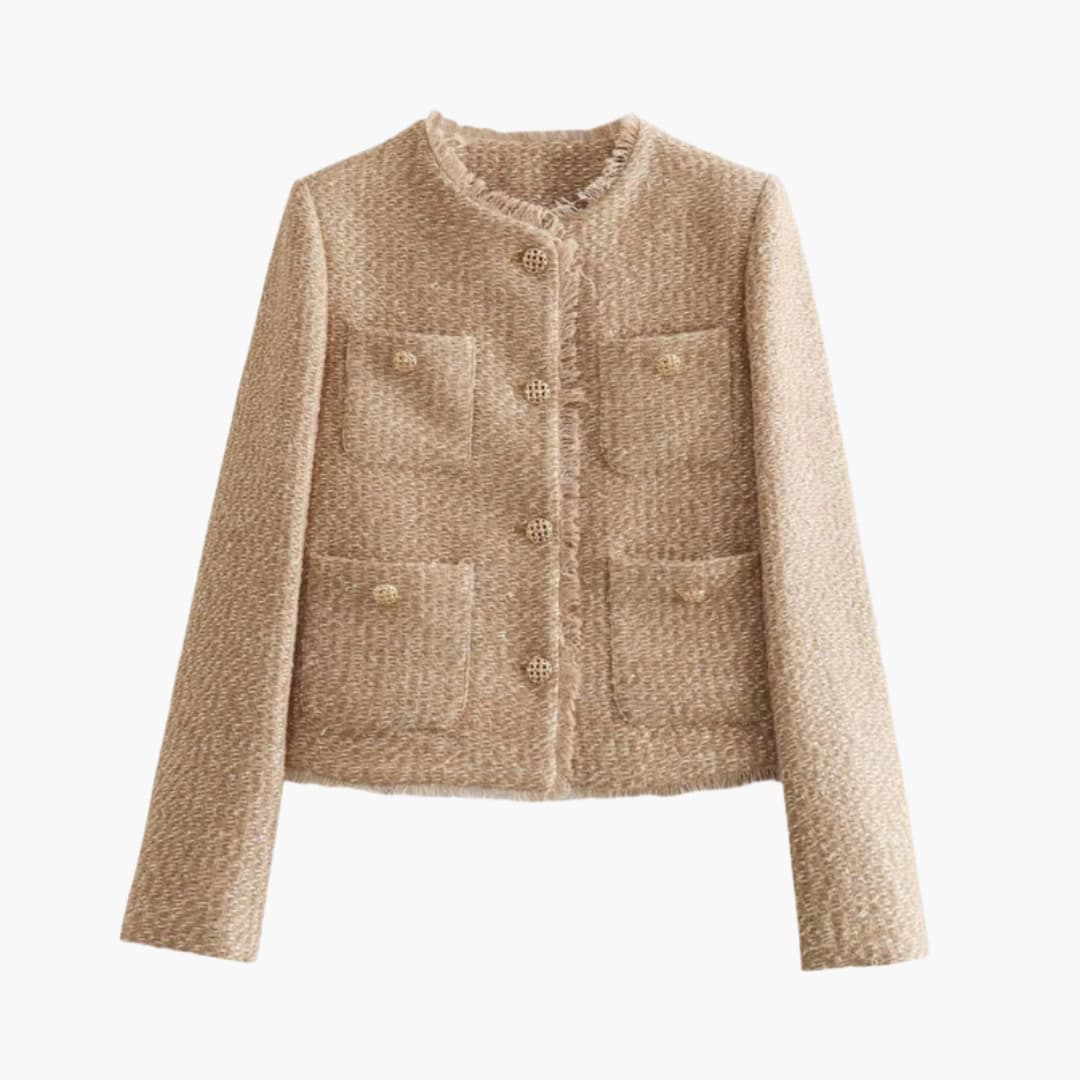 Veste Tweed Femme avec Quatre Poches et Fermeture à Boutons