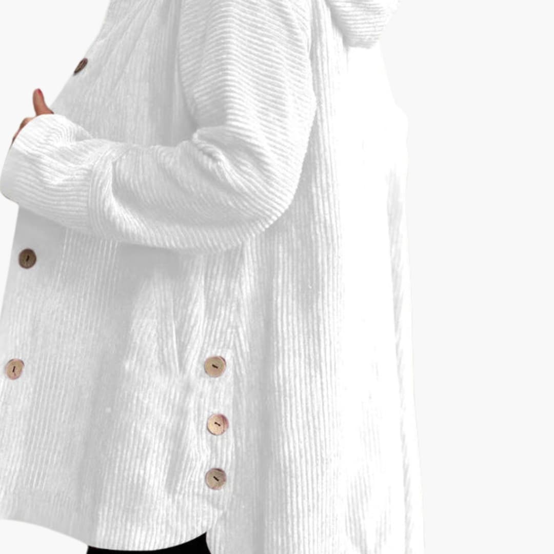 Veste à capuche en velours côtelé pour femme avec fermeture à boutons et poches latérales