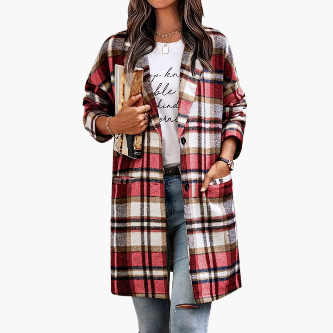 Plaid jacket for women with button closure and long sleeves
