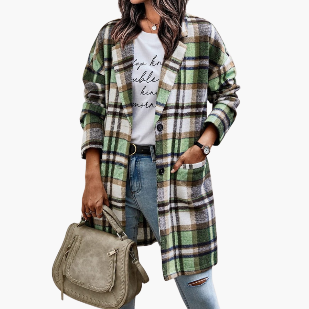 Plaid jacket for women with button closure and long sleeves