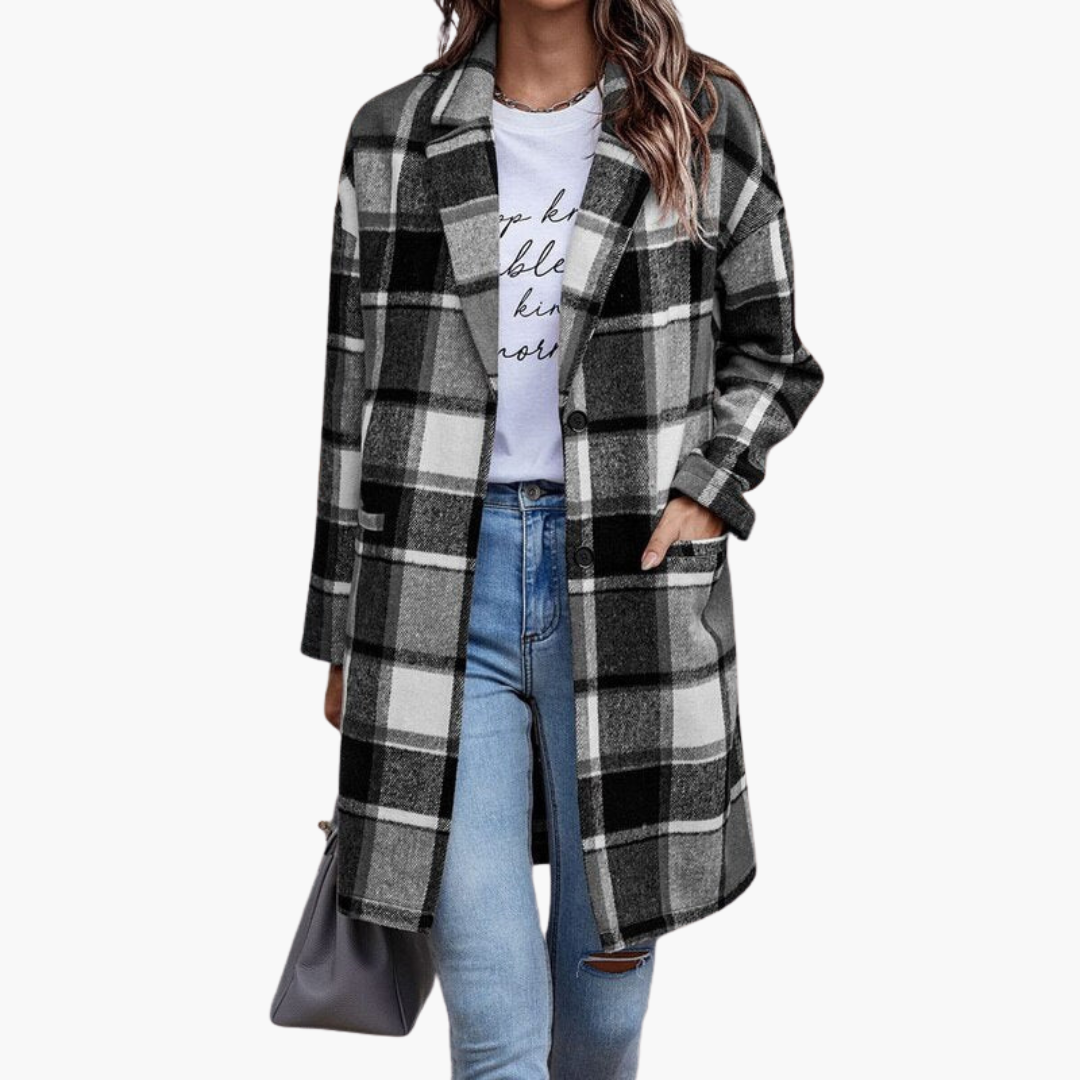 Plaid jacket for women with button closure and long sleeves