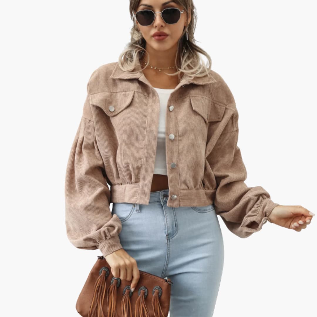Veste bomber femme courte avec fermeture zippée et ourlet côtelé