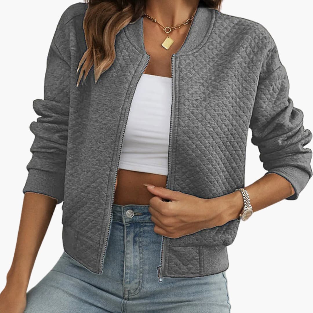 Veste bomber femme unie avec poignets et ourlet côtelés