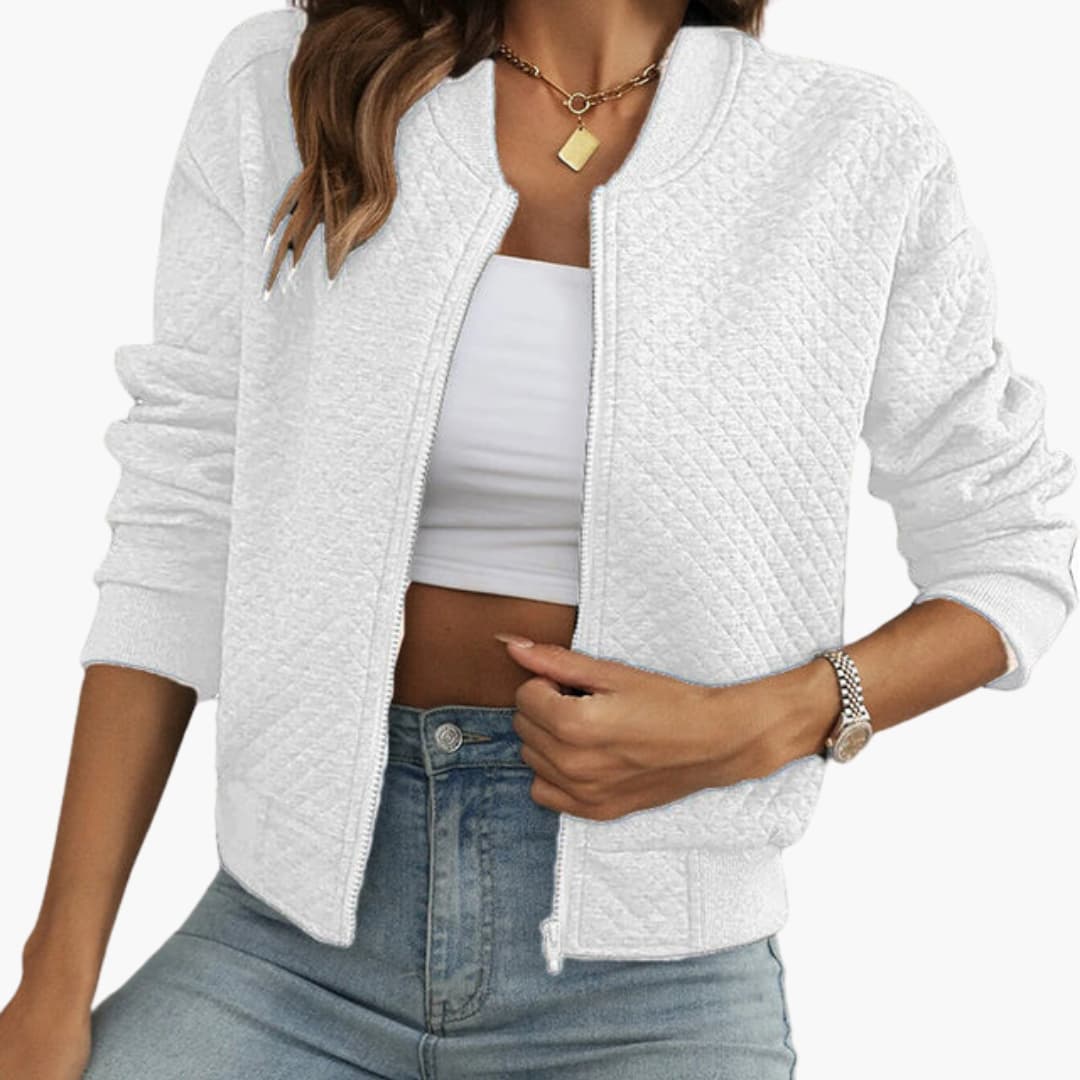 Veste bomber femme unie avec poignets et ourlet côtelés