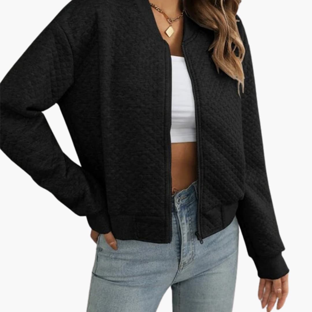 Veste bomber femme unie avec poignets et ourlet côtelés