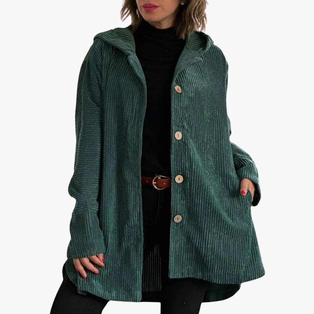 Veste femme à capuche en velours côtelé
