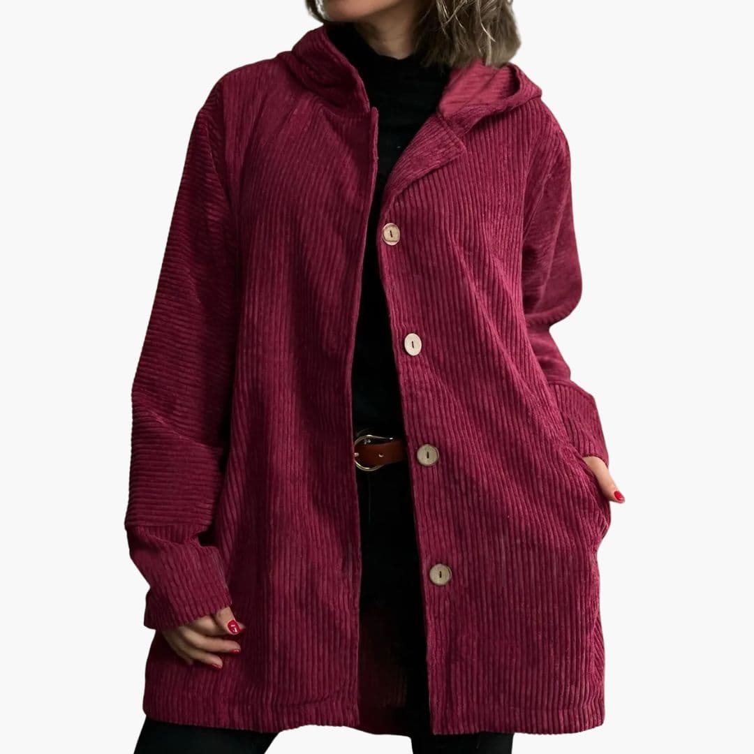 Veste femme à capuche en velours côtelé