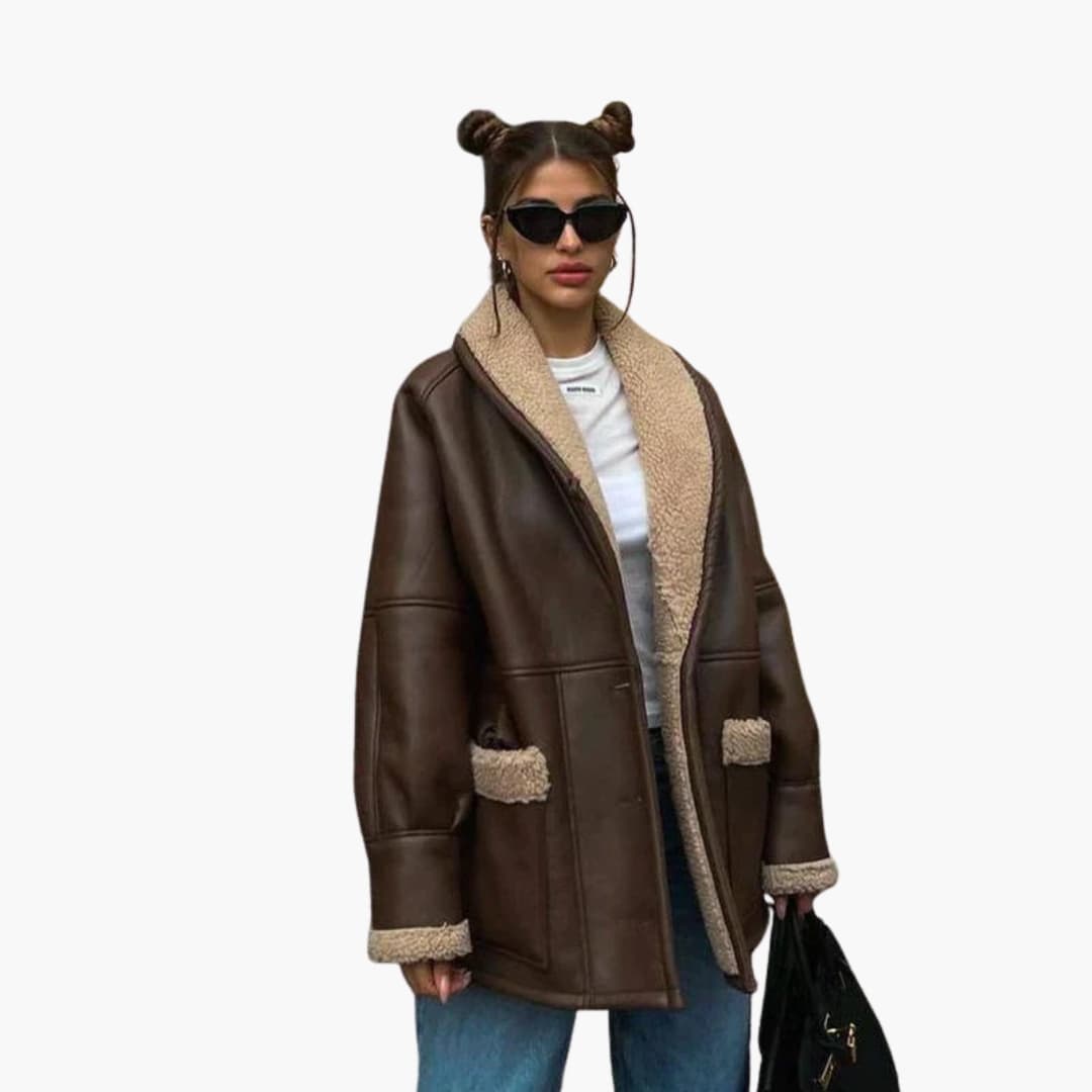Chaqueta de mujer con cinturón, cuello chal y bolsillos delanteros