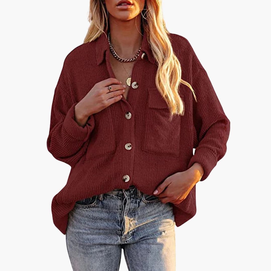 Chaqueta de mujer de pana con bolsillos de parche