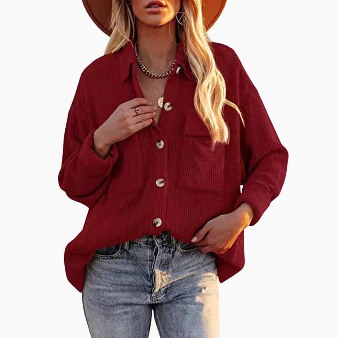 Chaqueta de mujer de pana con bolsillos de parche