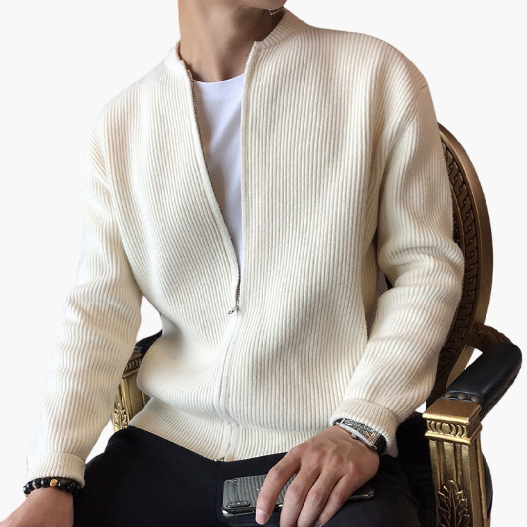 Veste gilet homme zippée maille côtelée col rond