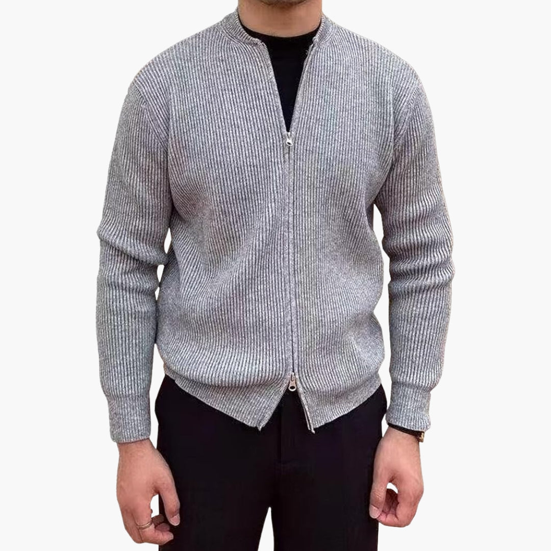 Veste gilet homme zippée maille côtelée col rond