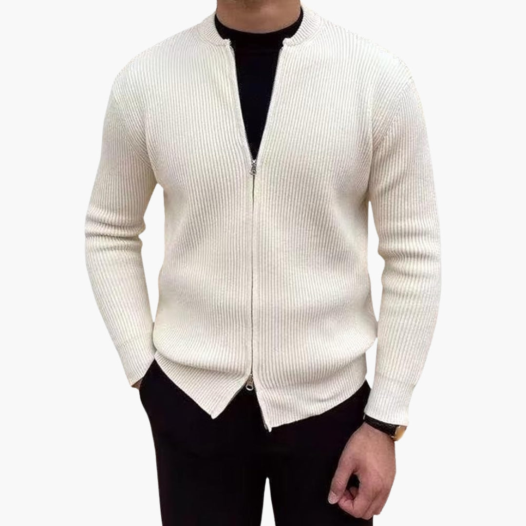 Veste gilet homme zippée maille côtelée col rond