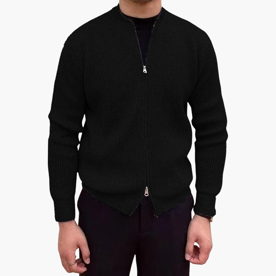 Veste gilet homme zippée maille côtelée col rond