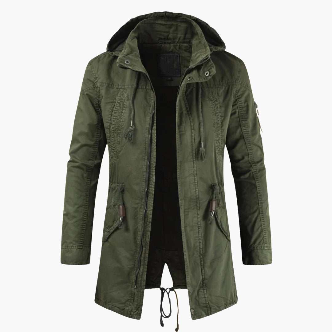 Veste homme à capuche avec taille à cordon