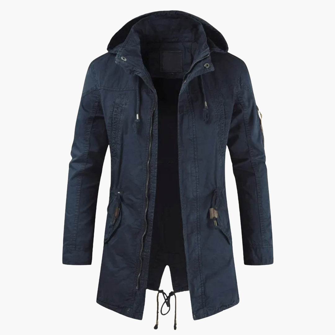 Veste homme à capuche avec taille à cordon