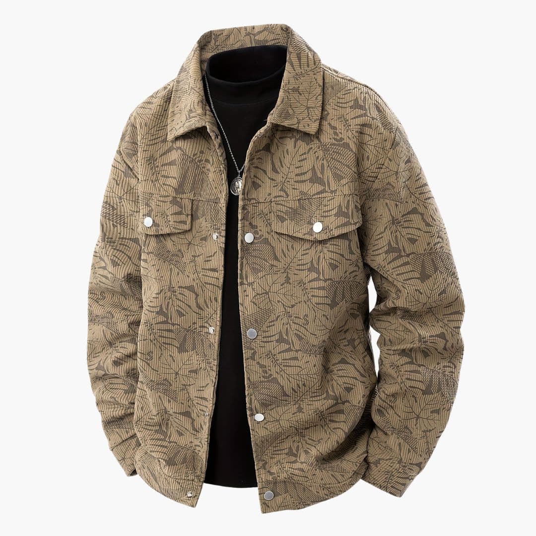 Herenjas van ribfluweel met bladmotief