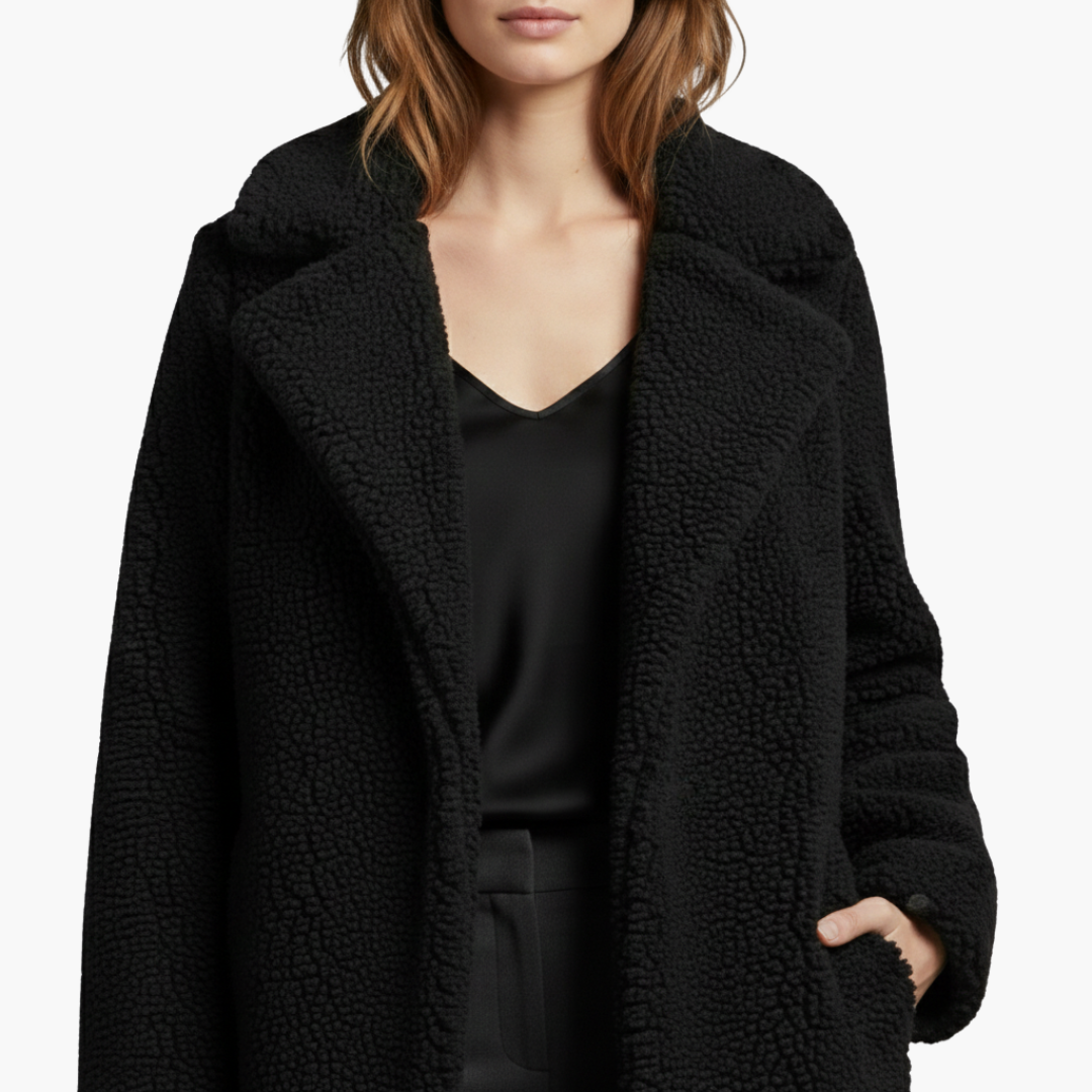 Veste longue pour femme avec larges revers et surface texturée