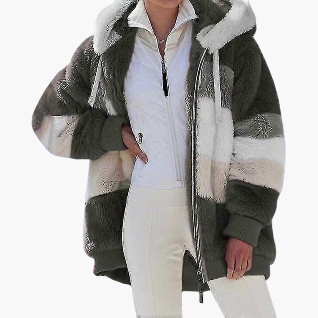 Veste polaire femme à capuche et surface rayée