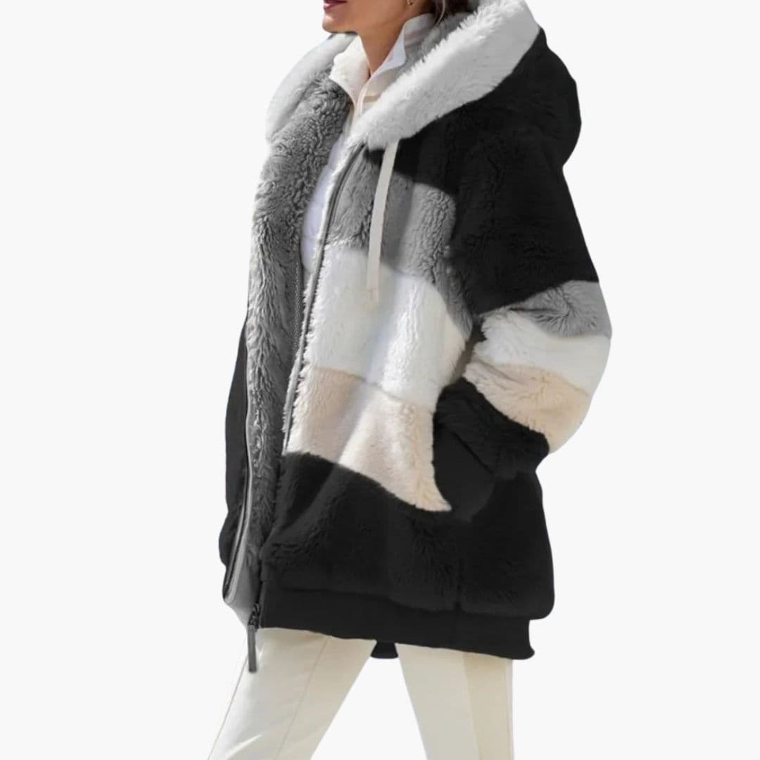 Veste polaire femme à capuche et surface rayée