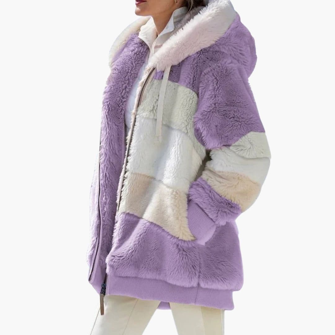 Veste polaire femme à capuche et surface rayée