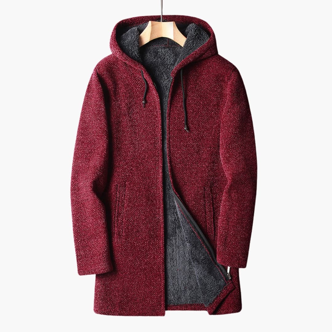 Veste polaire homme longue avec capuche et fermeture zippée intégrale