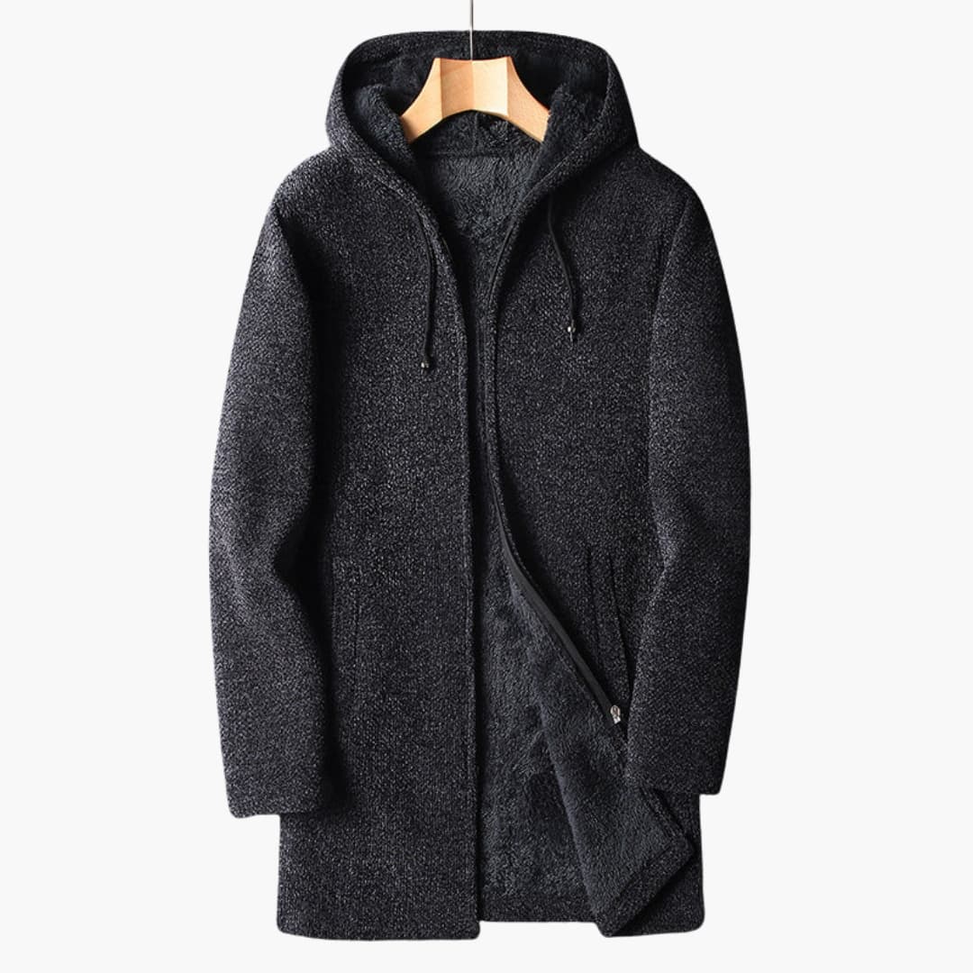 Veste polaire homme longue avec capuche et fermeture zippée intégrale