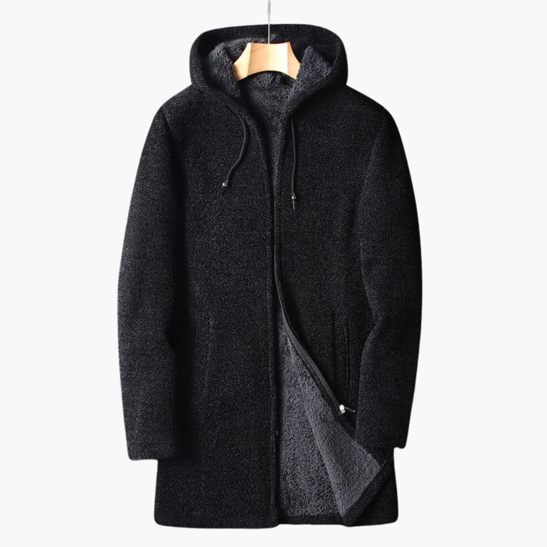 Veste polaire homme longue avec capuche et fermeture zippée intégrale